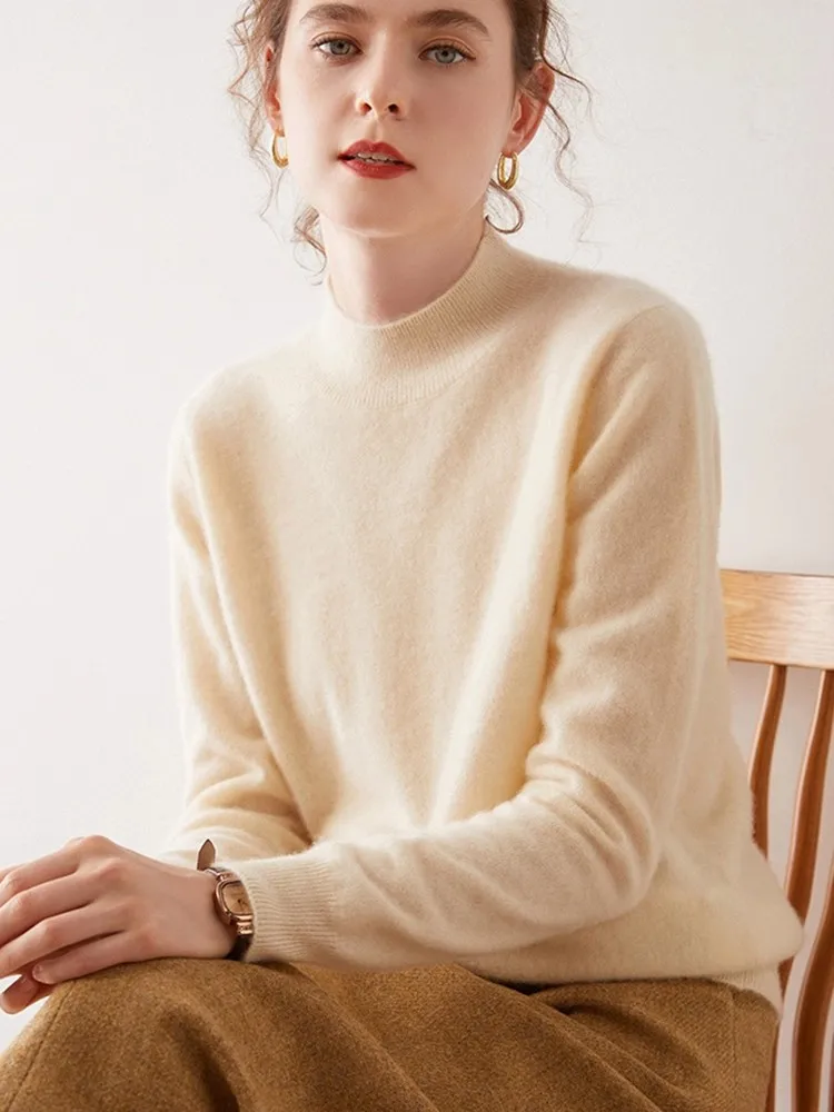 Autumn Winter Soft Cashmere Base Tops Chic Solid Color Women's Knitted Sweater Simple Turtleneck Basics Style Pullover