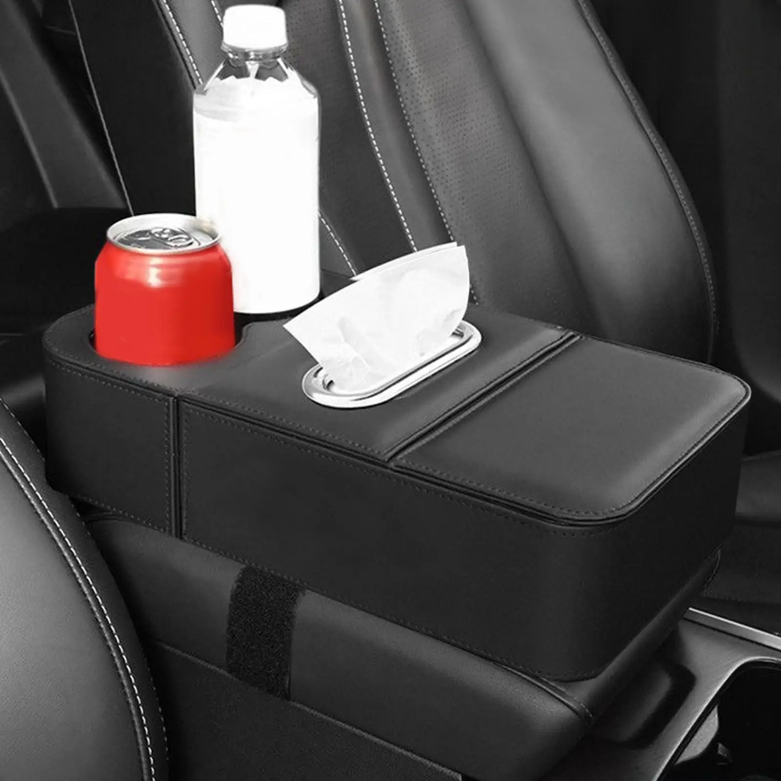 

Car Console Organizer Large Leather Tissue Dispenser Car Center Console Cup Holder for Water Bottle Key Sunglasses Card Truck