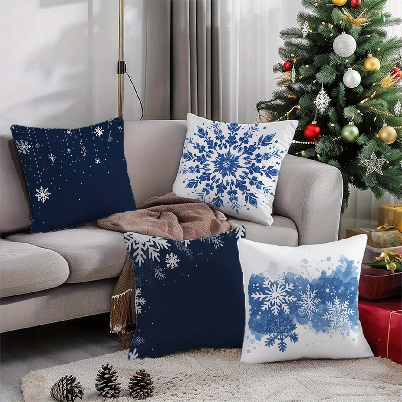 Christmas Snowflake Pattern Cushion Cover Suitable for Sofa Bedroom Car Pillow Cover