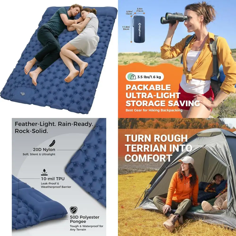 Colchão Inflável para Camping, Ultraleve e Compacto, com Travesseiro Embutido de 6,3 polegadas e Bomba de Pé para Caminhadas