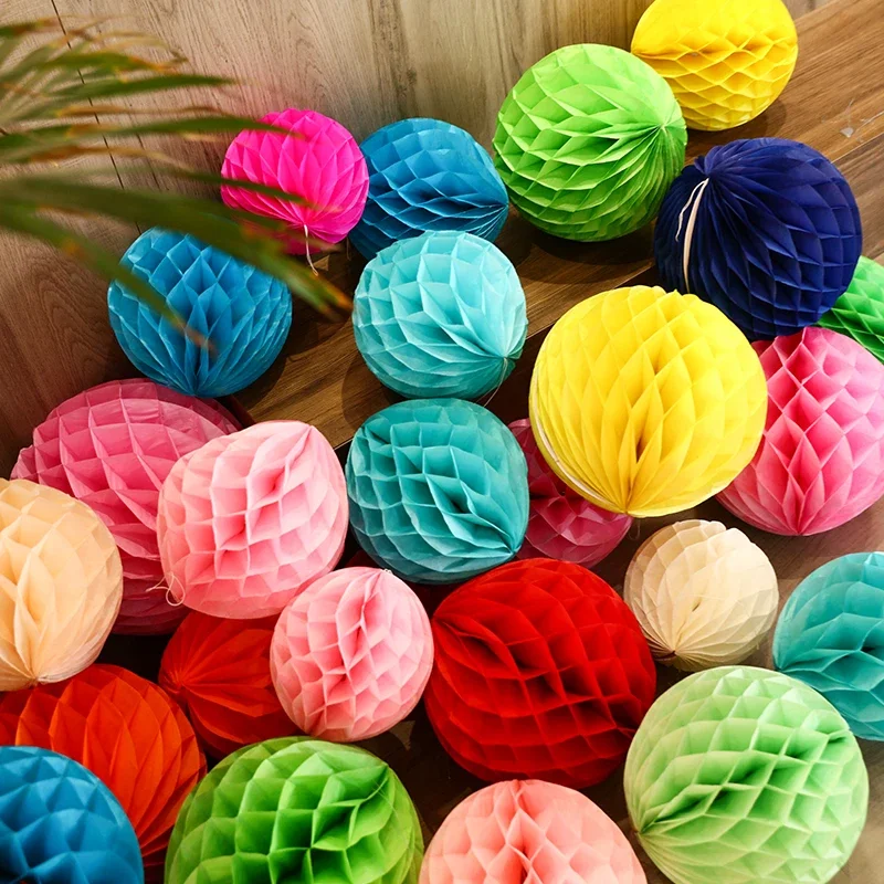 4/6/8/10/12 Inch Tissue Paper Honeycomb Balls Lantern Flower Pom Poms Hanging Flower Pompom Baby Shower Wedding Party Decoration