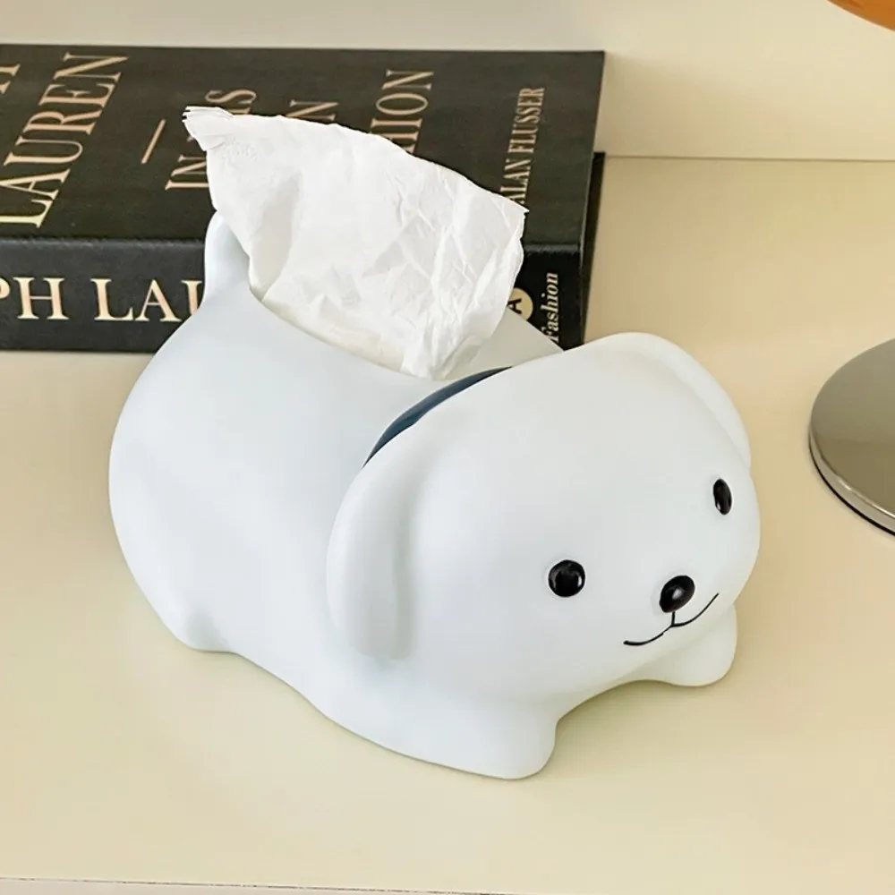 アンチドロップ白犬ティッシュボックス飾り装飾フィギュアモデル子犬ティッシュ収納ボックス漫画動物