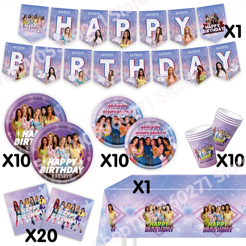 K-Katseye Verjaardagsdecoratie Kpop Girl Group Servet Ballon Beker Plaat Tafelkleed Banner Voor Meisjes Festival Party Fans Cadeau