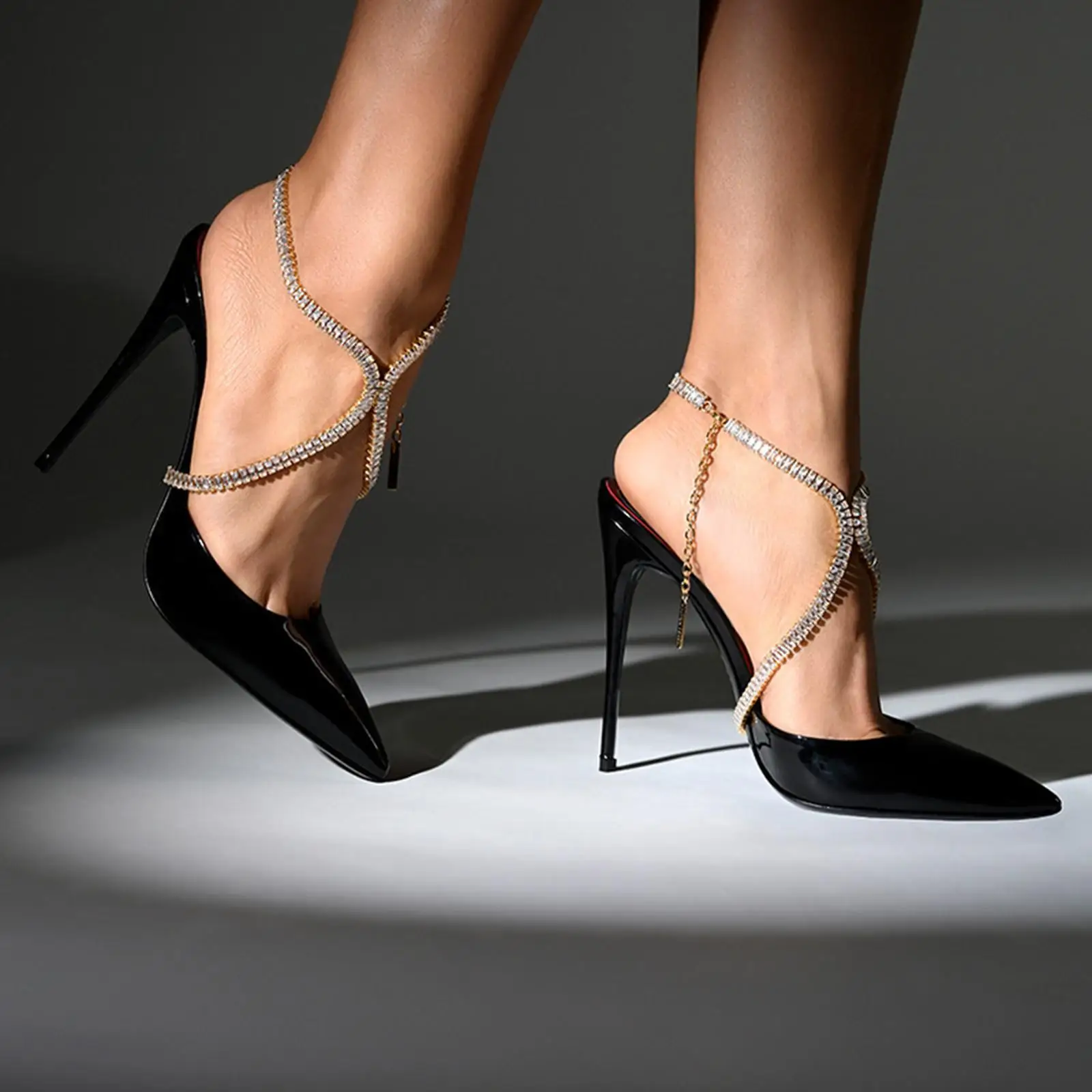 Boho Crystal High Heel Anklet for Women Rhinestone Flower Leg Chain Bracelet Sandals Jewelry Statement Shiny Party Gift