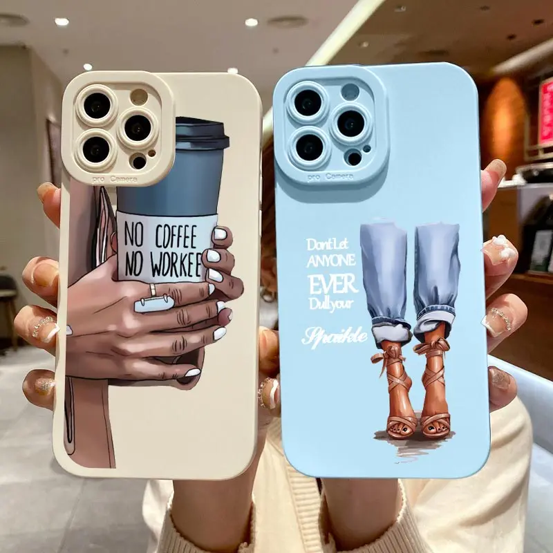 Fashion Lady High Heel Girl Women Coffee Miss Phone Case For iphone 12 11 14 13 15 Pro Max X XS MAX XR SE 2020 7 8 Plus Covers