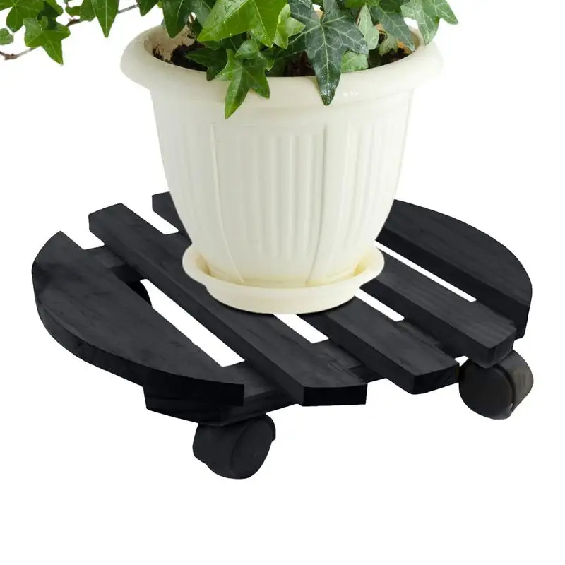 

Wood Mobile Flower Pot Stand With 360 Degree Wheel Heavy Round Rolling Wheeled Flower Pot Rack Universal Mobile Planter Base