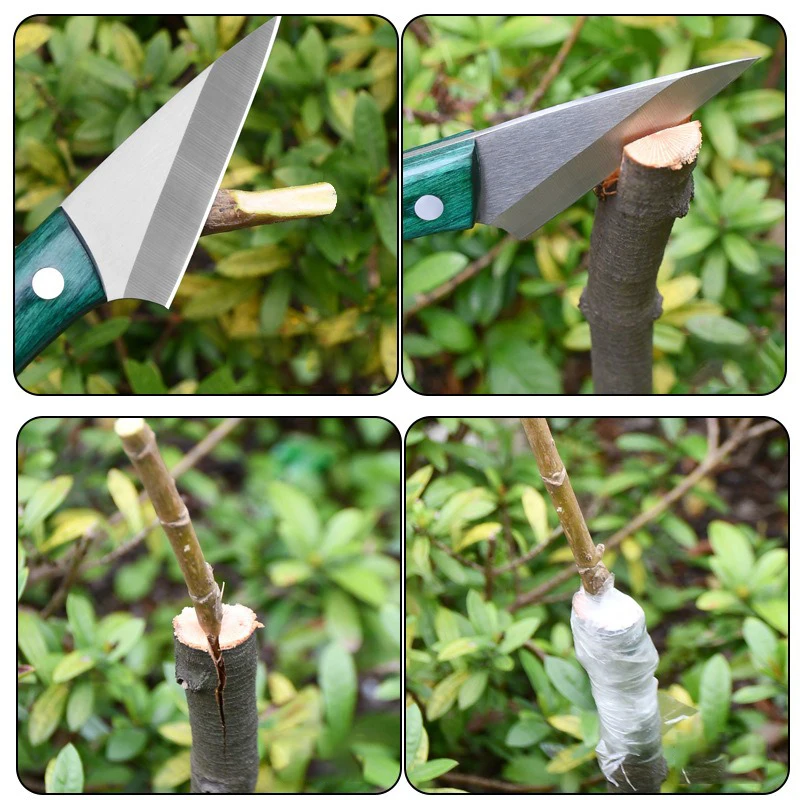 Stainless Steel Grafting Knife With Sheath Gardening Professional Wooden Handle Grafting Tools Multifunctional Bonsai Knife