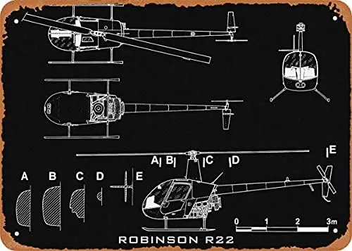Robinson R22 Helicopters Blueprint Retro Vintage Decorative Metal Tin Sign 8x12 Inch ALI sign