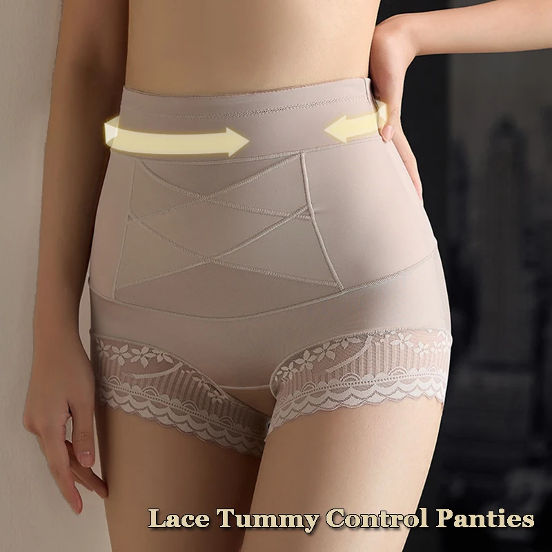 Aishang Mutandine modellanti per il controllo della pancia in pizzo Vita alta Biancheria intima dimagrante incrociata Pantaloncini modellanti per il corpo senza cuciture per il sollevamento del sedere