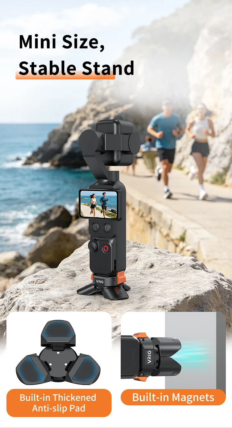 VRIG Ladegerät Typ-C Schnellverschluss-Stativ für DJI Osmo Pocket 3/4/4 Pro, Automatisch Öffnendes und Schließendes Aluminiumlegierungs-Ministativ – Detail 7