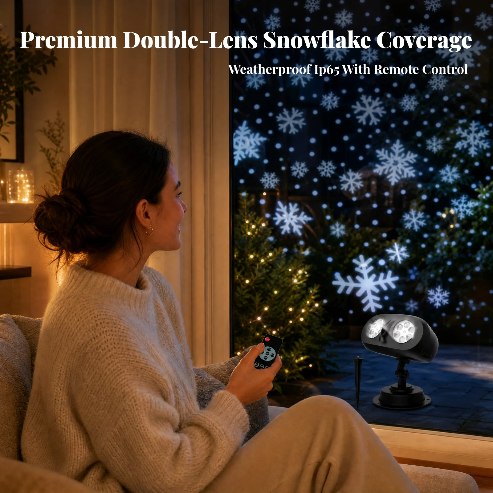 Projection Light Adjustable LED Snowflake Light Device with Ground Stake Snowflake Projection Light Waterproof for Gardens