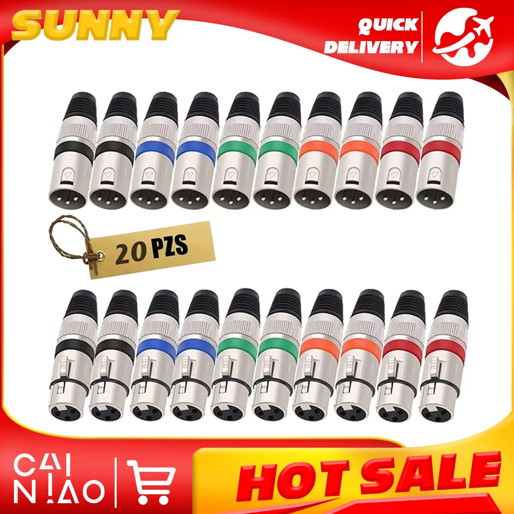 XLR Connectors, Colored 3 PIN XLR Ends, Male/Female Audio Mic Microphone DMX Plug Jack Socket,  10-Pair