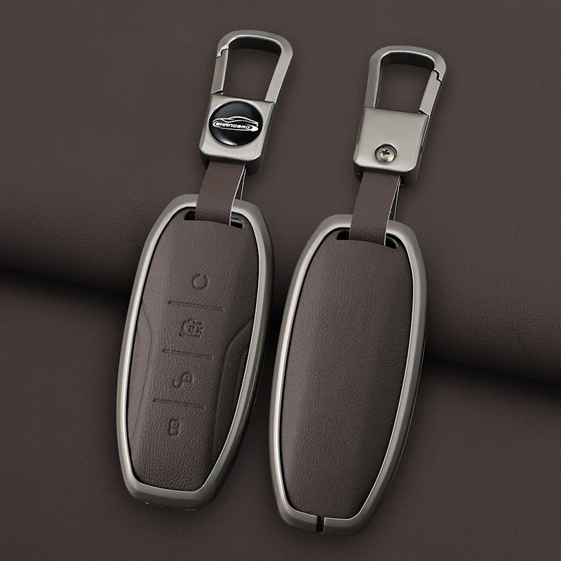 

For BYD B 4 buttons Zinc alloy+leather Key Case Cover Han Tang Song ATTO3 Seal Dolphin Chazor05 Granvia 07 Qing E2 E3 E9