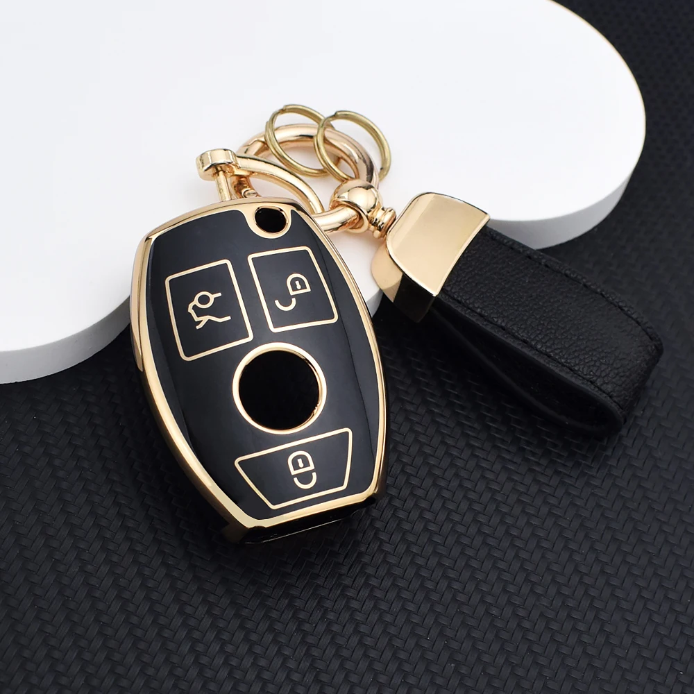 Soft TPU Car Key Case for Mercedes Benz A/B/G/R Class GLA GLK Remote Key Cover with Key Ring Fit for W176 W204 W251 W463