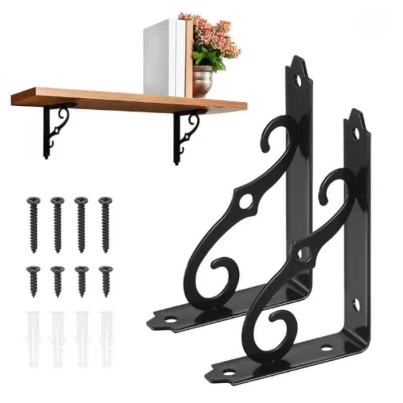 2Pcs Wall Mounted Floating Shelf Bracket L Heavy Duty Support Corner Brace Joint Right Angle Bracket for DIY Open Shelving