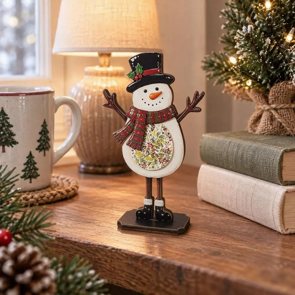 Wooden Santa Claus Tabletop Ornament Cartoon Rustic Holiday Reindeer Desktop Ornament 2D Flat Printing Slot in Base