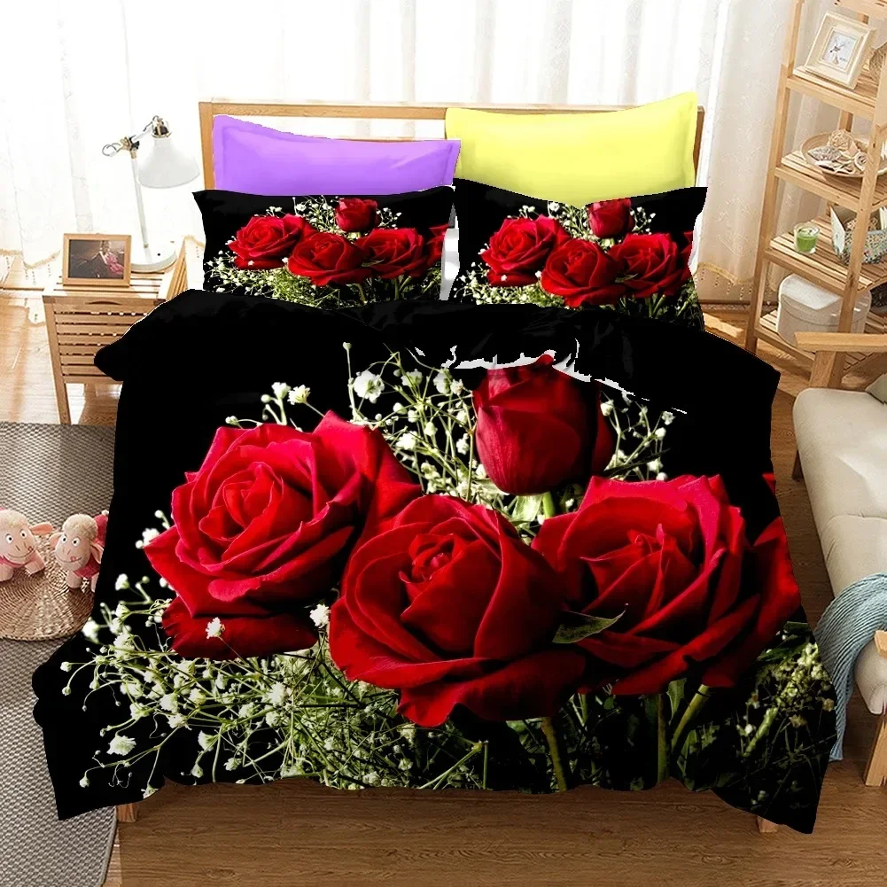 

3D Rose Comfortable Duvet Quilt Cover Pillowcase Bedding Set Children Bedroom Decoration Home Textile