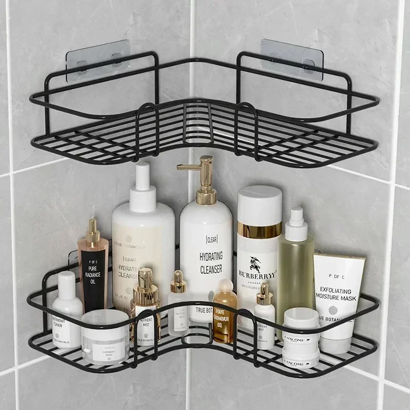 

Bathroom Shelf Wall Mounted Storage Shelves Shampoo Holder Cosmetic Rack Corner Iron Drain Basket Bathroom Shower Tool