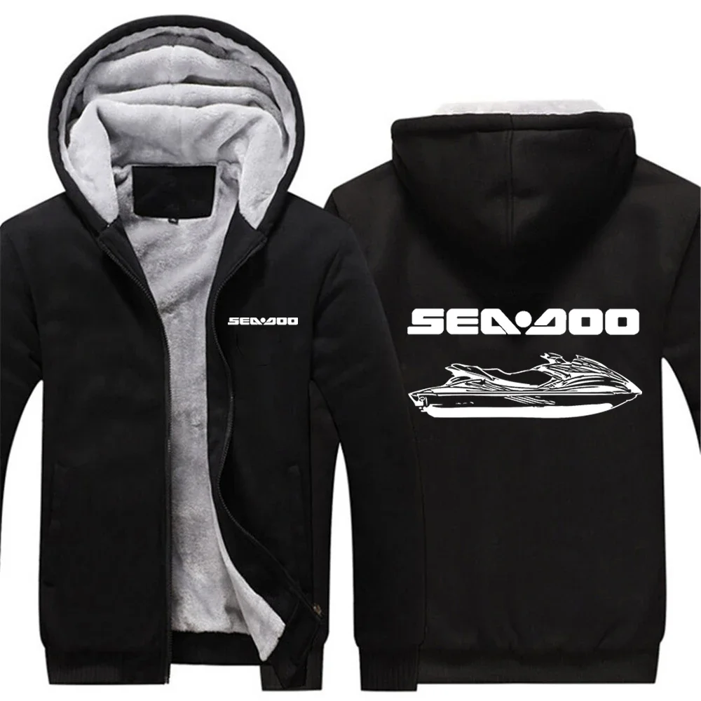 2024 Sea Doo Seadoo Moto Logo Print Autumn Winter Mens Patchwork Long Sleeve Coat High Street Warm Casual Hooded Thicken Hoodies