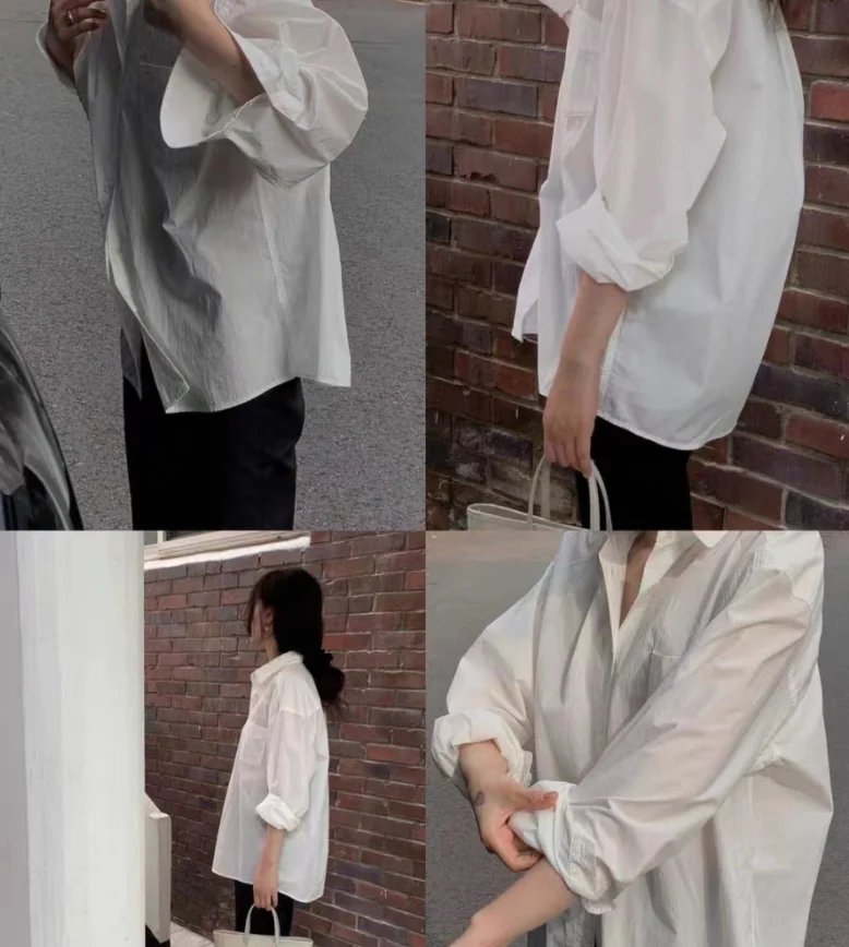 

Retro Blue Long Sve Loose Casual irt Versatile Simple Design Four Seasons Can-Not-Be-Written 2024 Lazy Sle Women's irt