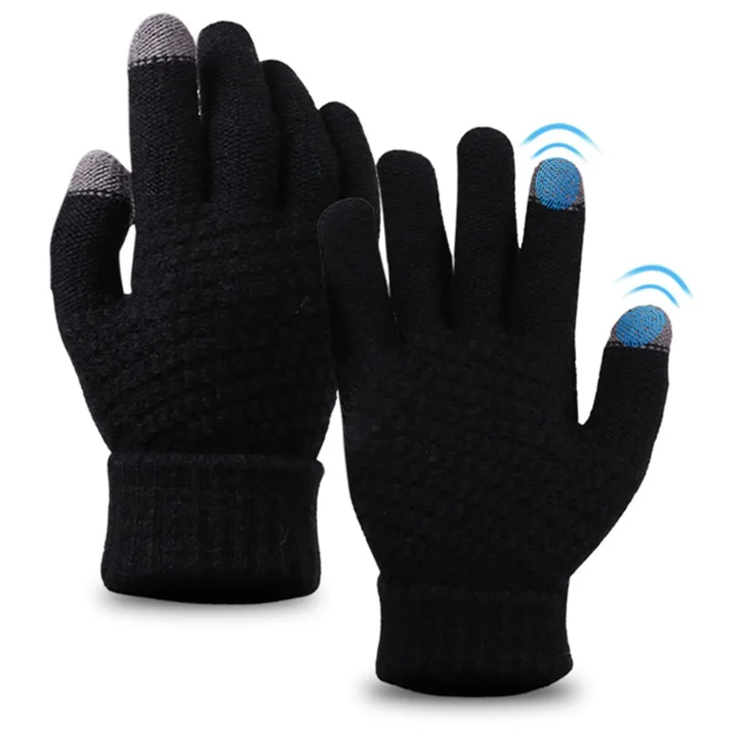 Winter Wool Warm Knitted Glove Mobile Phone Touch Screen Knitted Gloves Full Finger Guantes Female Crochet Glove For Men Women