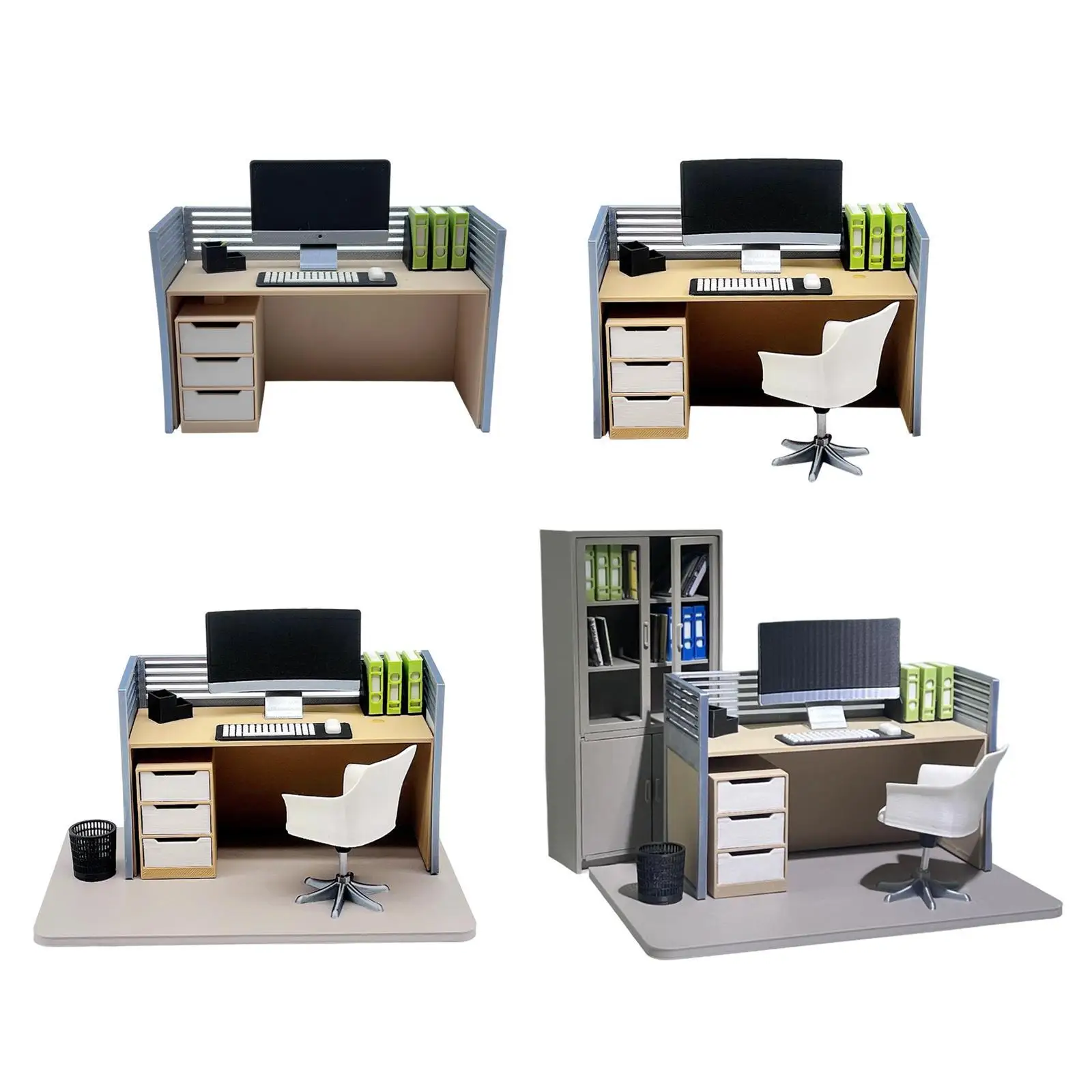 1 12 Miniature Office Desk Dollhouse Furniture Tiny Computer Model Chair Decor for Doll House Accessories Kids Playthings