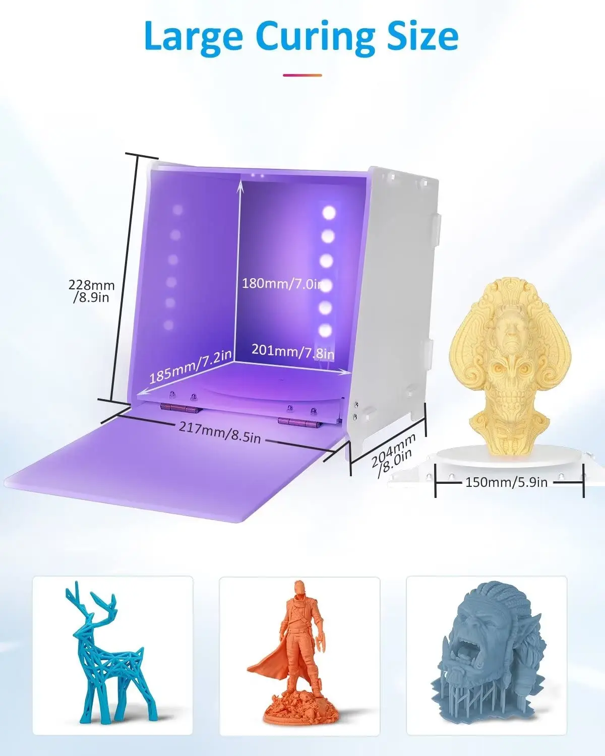 Resin Curing Box with 360° Turntable 405nm  Curing Light Station for  Models Intelligent Time Control  Cure St