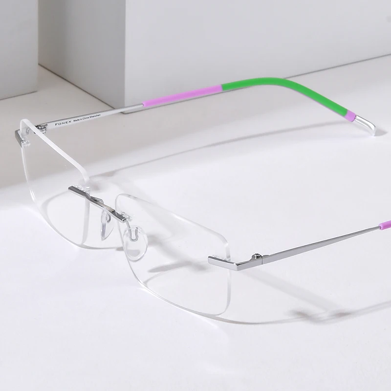 FONEX Titanium Glasses Frame Men Brand Design Square Rimless Eyeglasses Women Frameless Japanese Ultralight-Weight Eyewear 85900