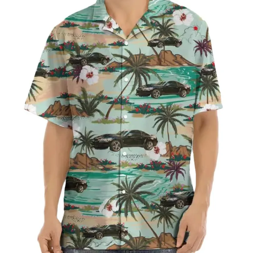 2025 Summer Short Sleeved Shirt, Casual Button Up Collar Top, Loose Digital Printed Shirt, Trendy Vacation Men's Clothing