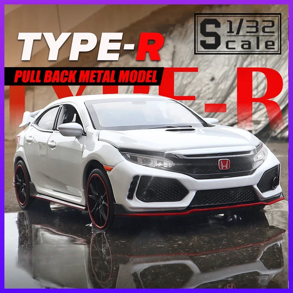 1:32 Alloy Model HONDA CIVIC TYPE-R Diecasts & Toy Vehicles Metal Car Toys Sound Light Pull Back Toys For Boy Children Gift