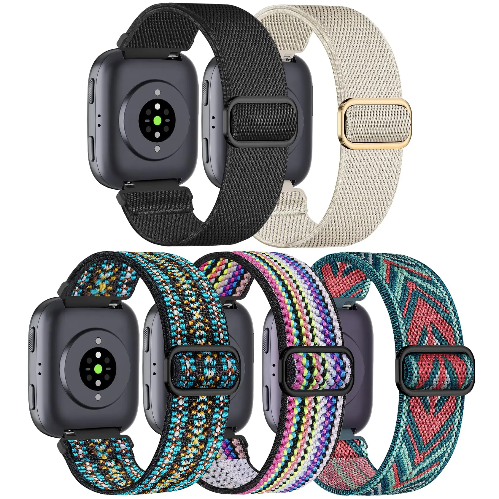 5Pcs Braided Stretchy Nylon Watch Bands Compatible with Amazfit Bip 6/Bip 5/GTR 4/3 Pro/3/2/ 2e/Balance/Cheetah, 22mm Loop Strap