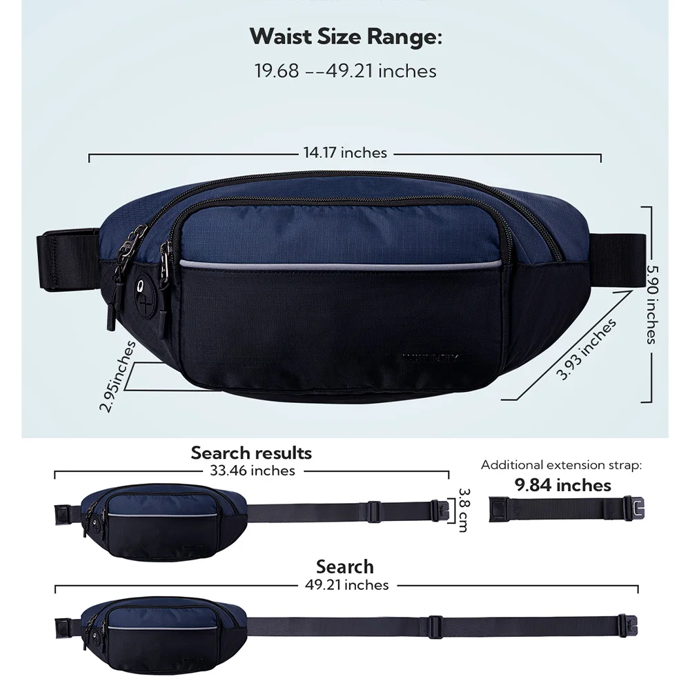 WATERFLY 패니 팩 허리 가방, 대형 허리 팩, 남성 패션 크로스 바디 벨트 가방, 하이킹 러닝 여행 워킹용