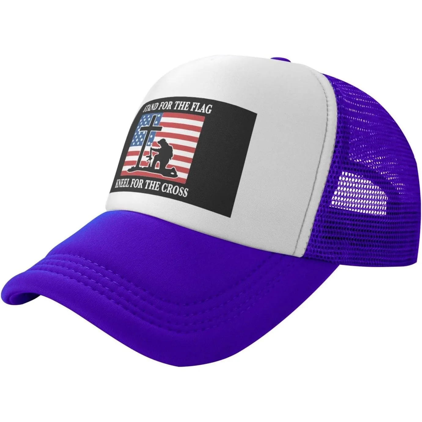 Stand for The Flag Kneel for The Cross Trucker Hat Polyester Mesh Snapback Cap Unisex Casual
