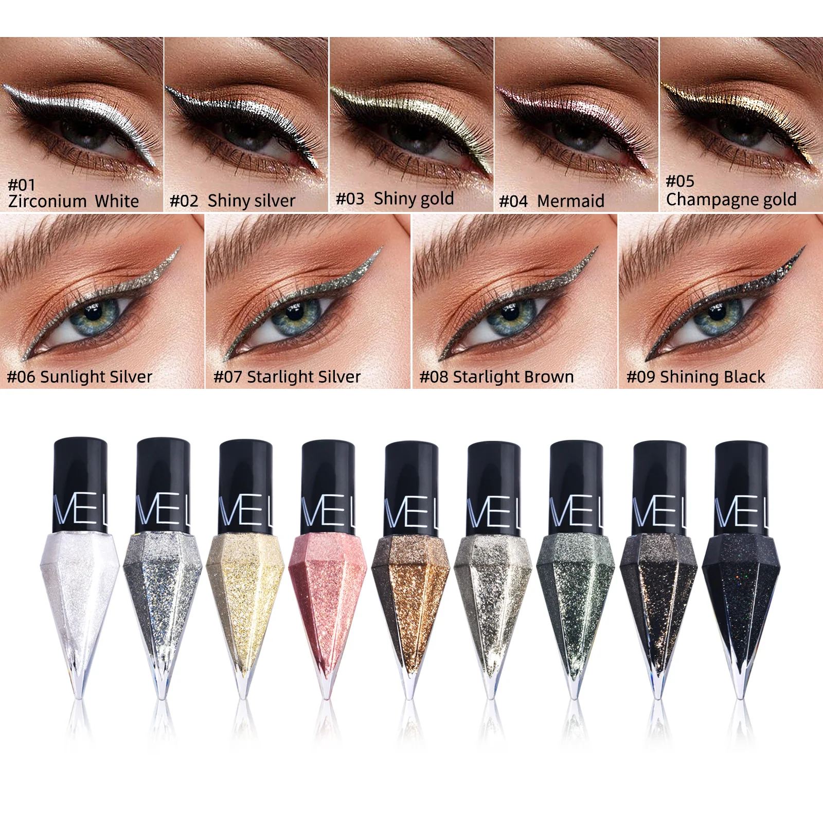 Vloeibare oogschaduw Ooghoogtepunt Diamond Sparkle Flash Oogschaduw Vloeibare verhelderende zijderups Oogmake-up Tool Groothandel