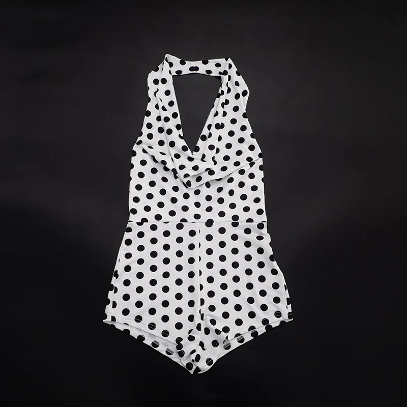 2026 Modetrends Damenkleidung Polka Dot Romper Neckholder Wasserfallausschnitt Rückenfreier Playsuit Sommer Lässiger Jumpsuit Streetwear – Detail 8