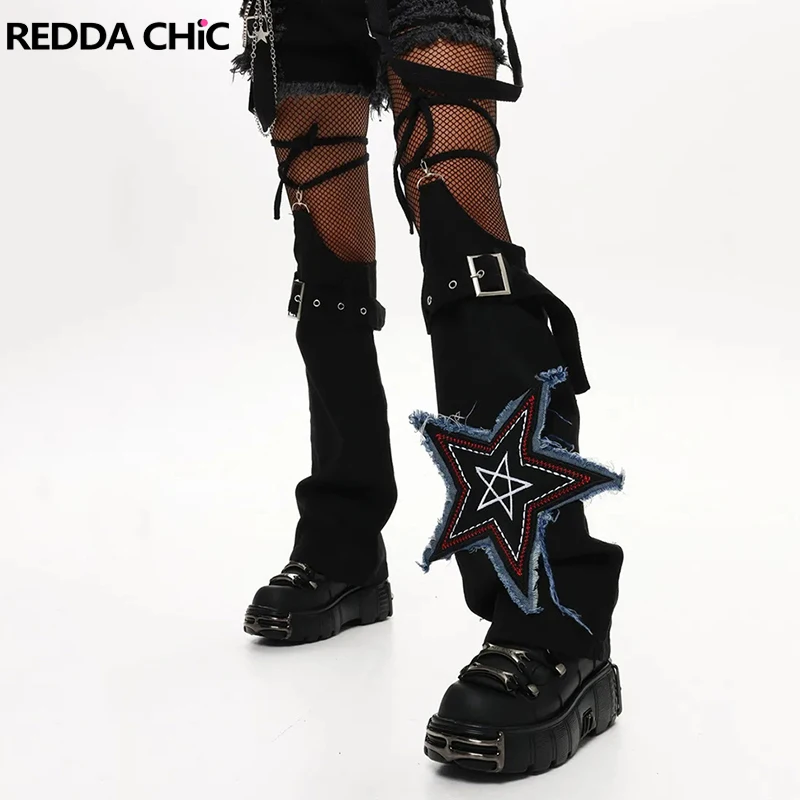 

Женские гетры REDDACHiC Star Patched Y2K Baddie, черные, с асимметричной вышивкой, джинсовые накладки на ботинки, винтажная альтернативная одежда