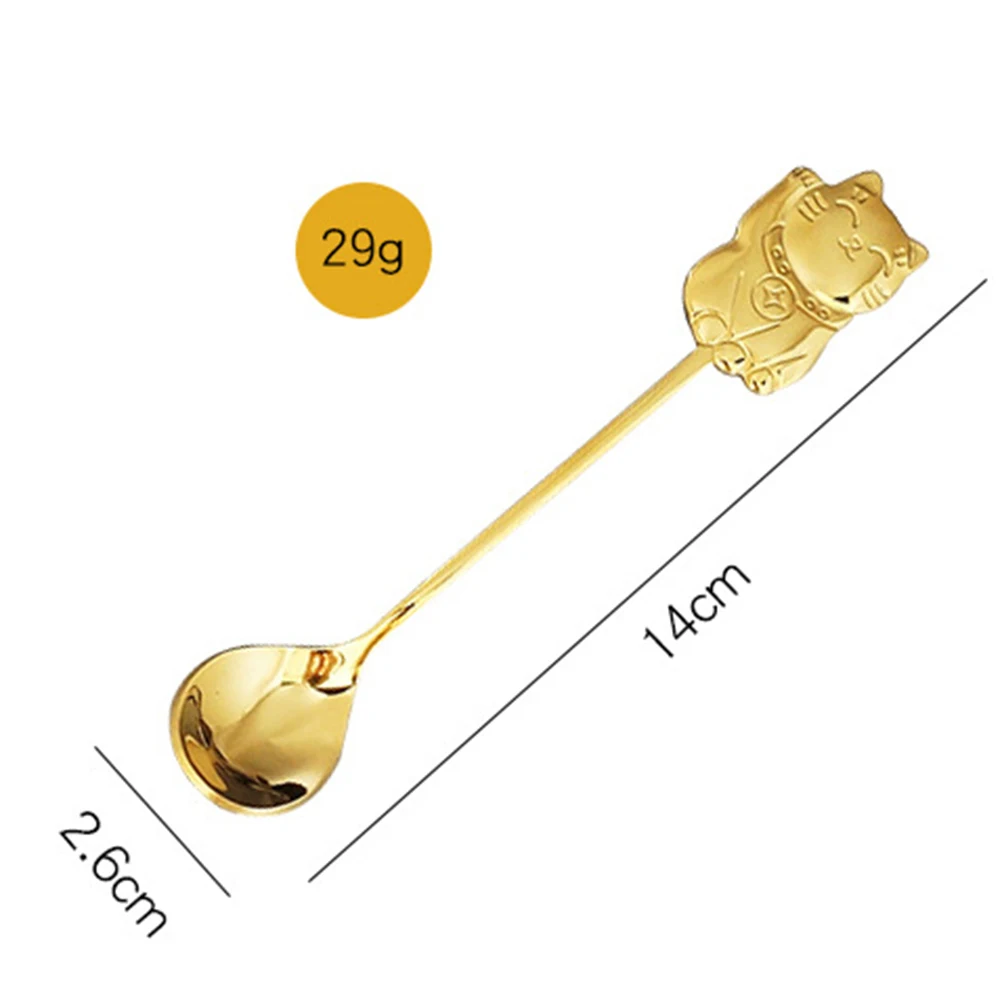 الفولاذ المقاوم للصدأ ملعقة 304 العسل الحلوى السكر القهوة اثارة الإبداعية القط الحظ ملعقة آمنة الصدأ الحرة الغذاء الصف التصميم الحديث