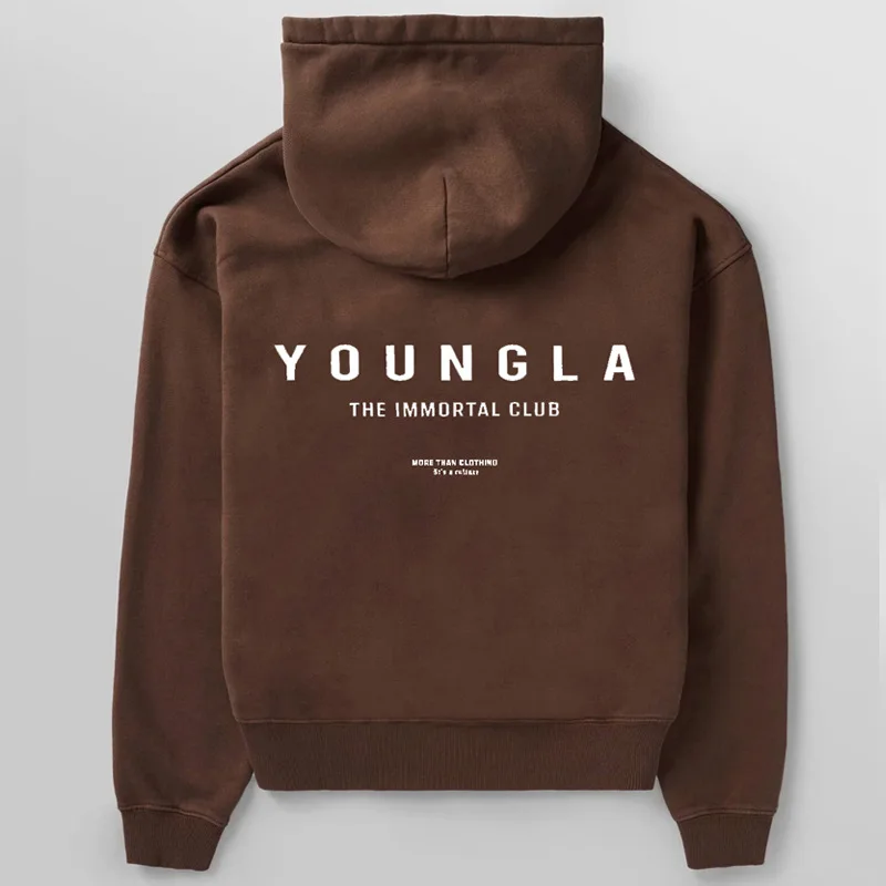 2024 new youngla men's oversized hoodie double-layer composite fabric printed jacket sports fitness sweatshirt