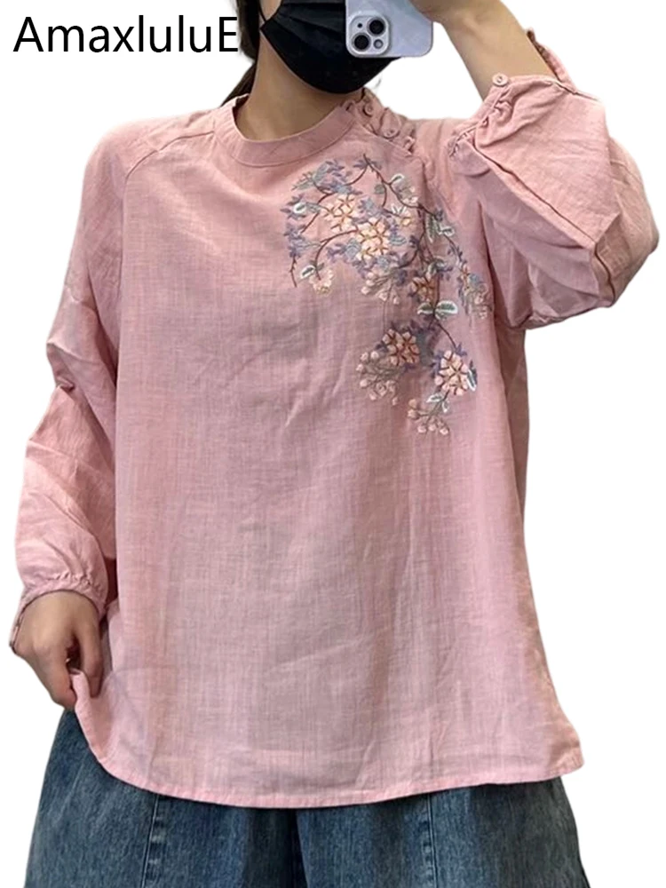 

Amax LuluE, модные рубашки с китайским дизайном и вышивкой, женские весенние винтажные свободные блузки 2026, женские классические повседневные элегантные топы