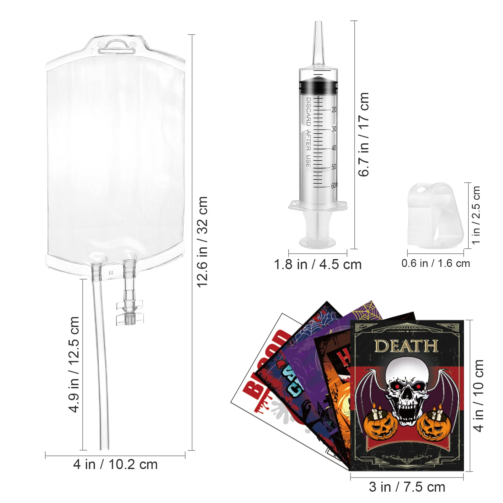 

Halloween Blood Bags Drink Set Empty PVC Plasma Juice Bags Stickers Clips Syringe Party Decorations Beverages Safe Reusable DIY