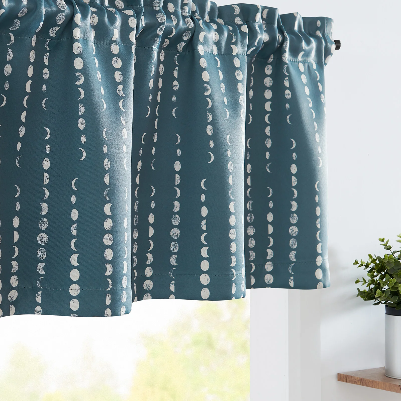 JINCHAN Moon Phase Print Valance Curtain For Windows Blackout Valance Kithchen Living Room Bathroom Small Curtains Rod Pocket