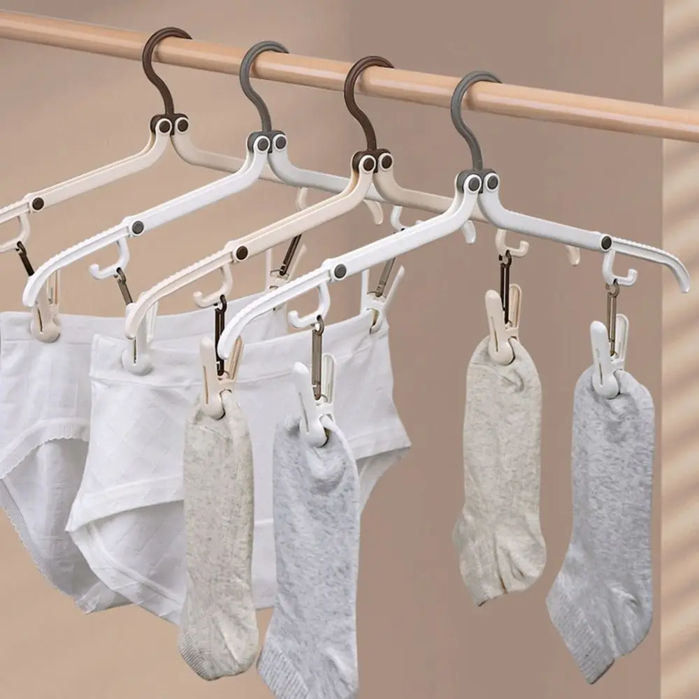 

5Pcs Anti-slip Foldable Clothes Hanger Space Saving Windproof Clothes Drying Rack Plastic with 2 Clothespins Coat Hanger