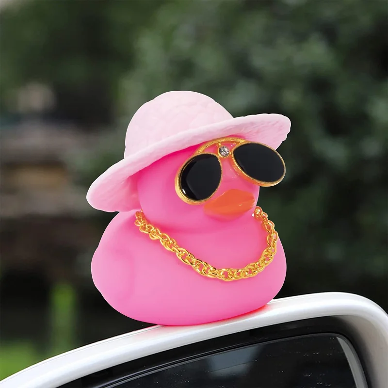 Colorful Cowboy Hat Gentleman Hat Car Rubber Duck Dashboard Decorations Ornament Cute Interior Accessories Duck with Swim Ring