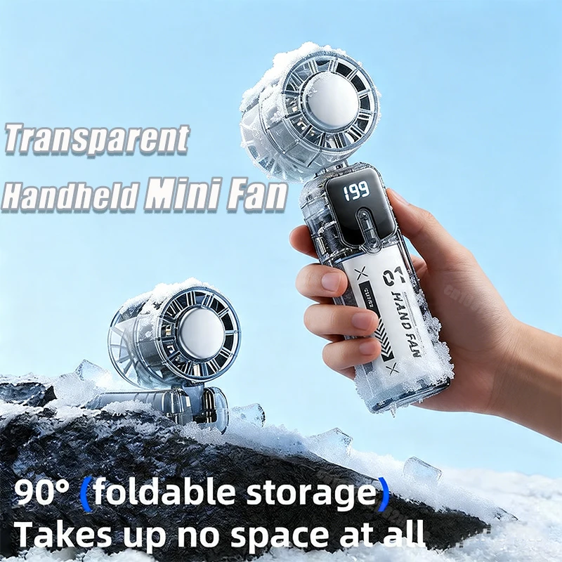 Transparent Mini Portable Fan Quiet Turbo 90° Foldable Cooling Outdoor Handheld Lightweight Fan For Home Travel Outdoor