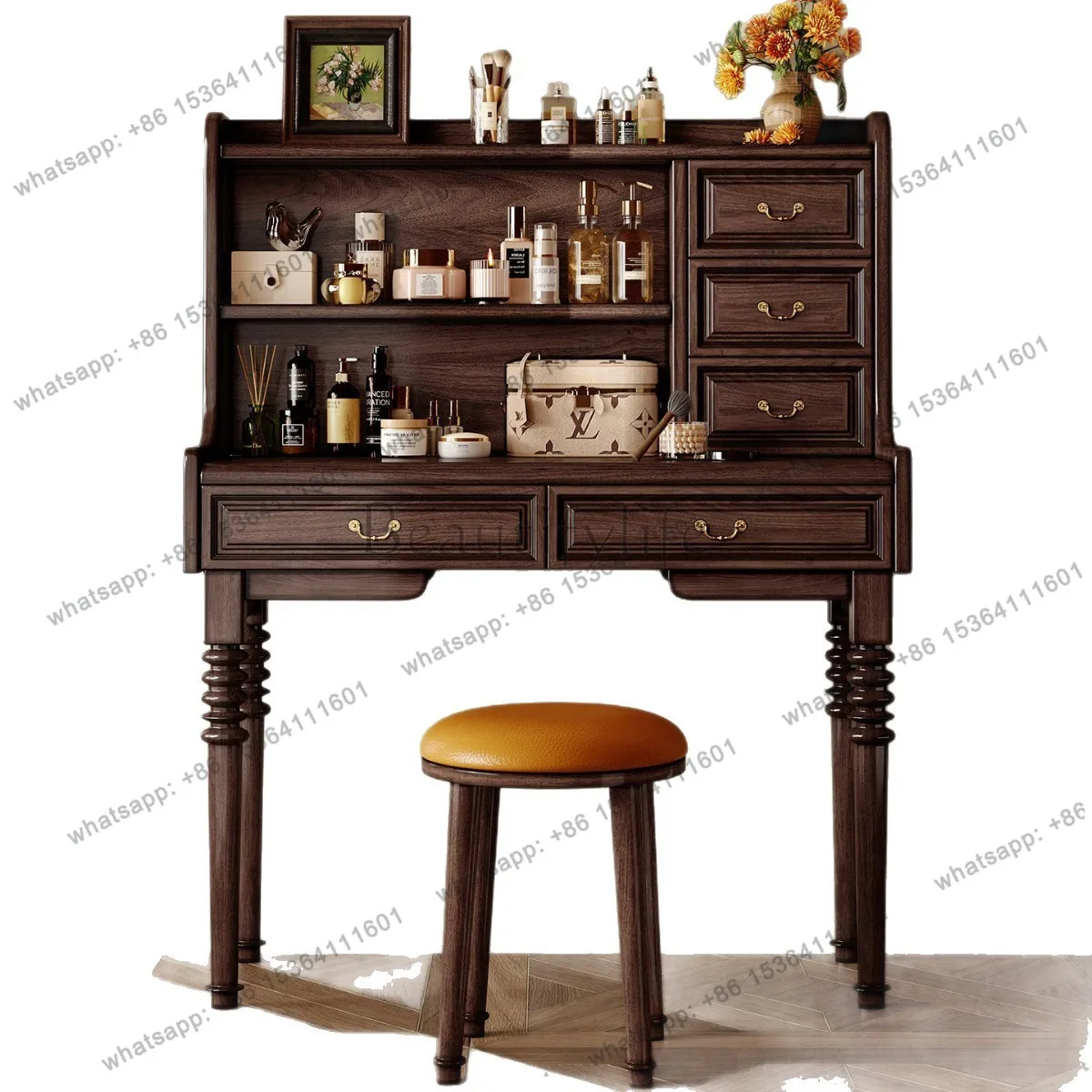 

LJYMid-style solid wood dresser, bedroom high-end foldable mirror, flip makeup mirror, small apartment