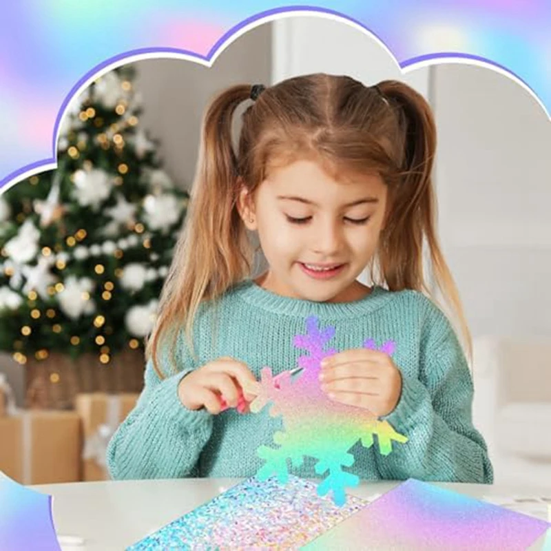 24 fogli di cartoncino olografico Glitter Rainbow Mirror Paper Card Making, decorazione per feste