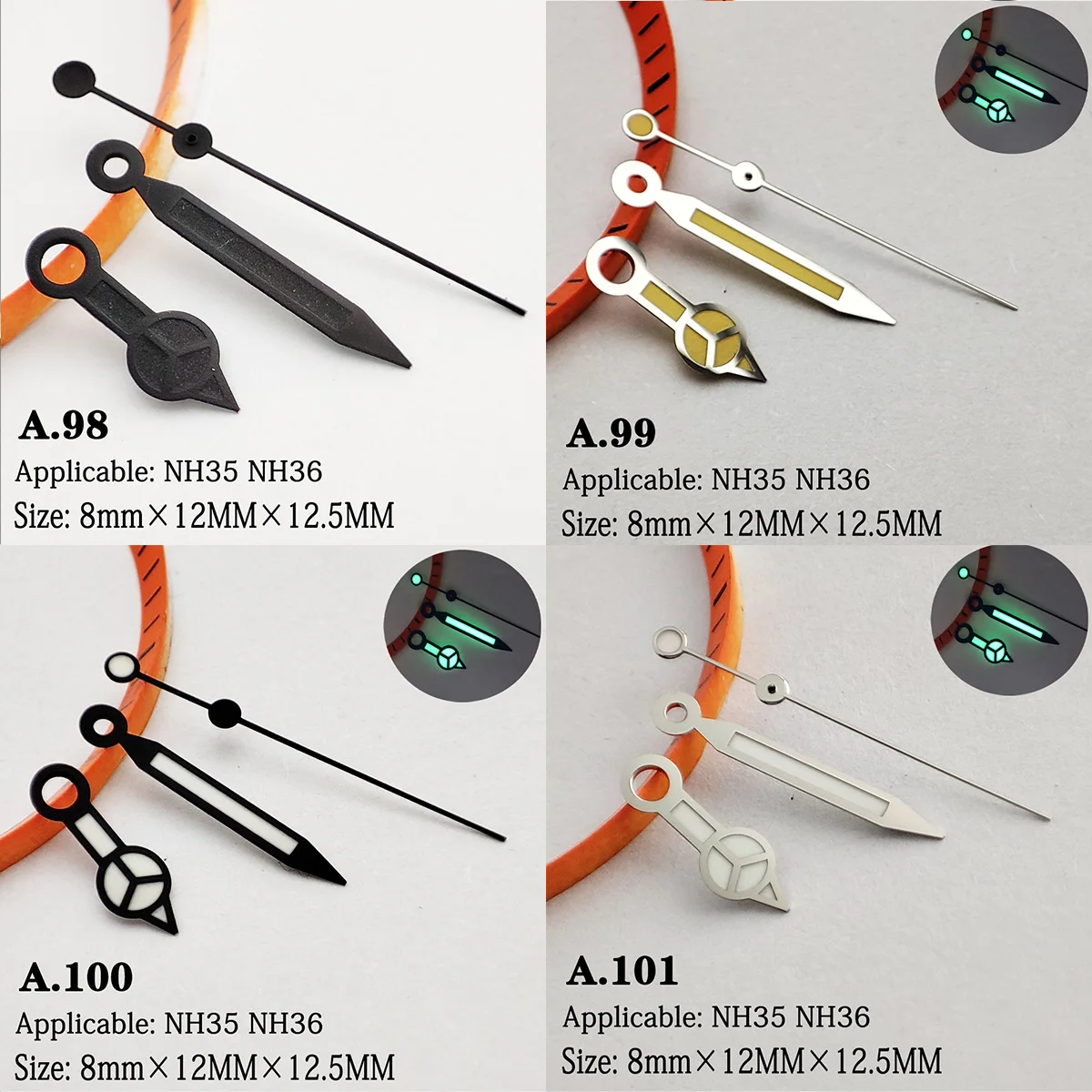 Verde luminoso NH35 hands NH36 hands pointer Silver needle Watch accessori adatti per nh35 Second Hands nh36 movement 02
