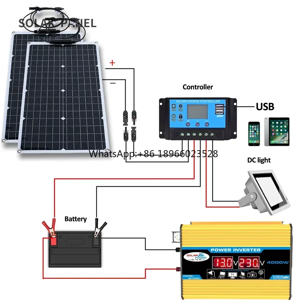 110V 220V 2000W Flexible Solar Panel System 12V Battery Charger Controller 4000W Inverter Kit Complete For Home Outdoor Capming