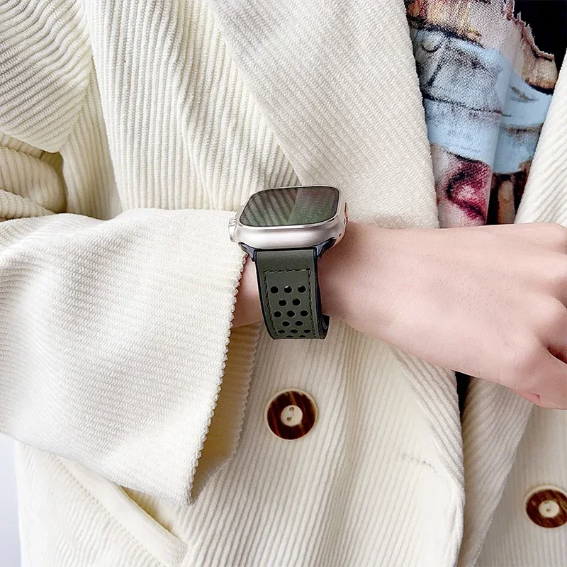 Cinturino in pelle PU + Silicone per cinturino Apple Watch 49mm 44mm 45mm 41mm 40mm 46mm 42mm bracciale magnetico iWatch Ultra 10 9 5 6 SE 7 8