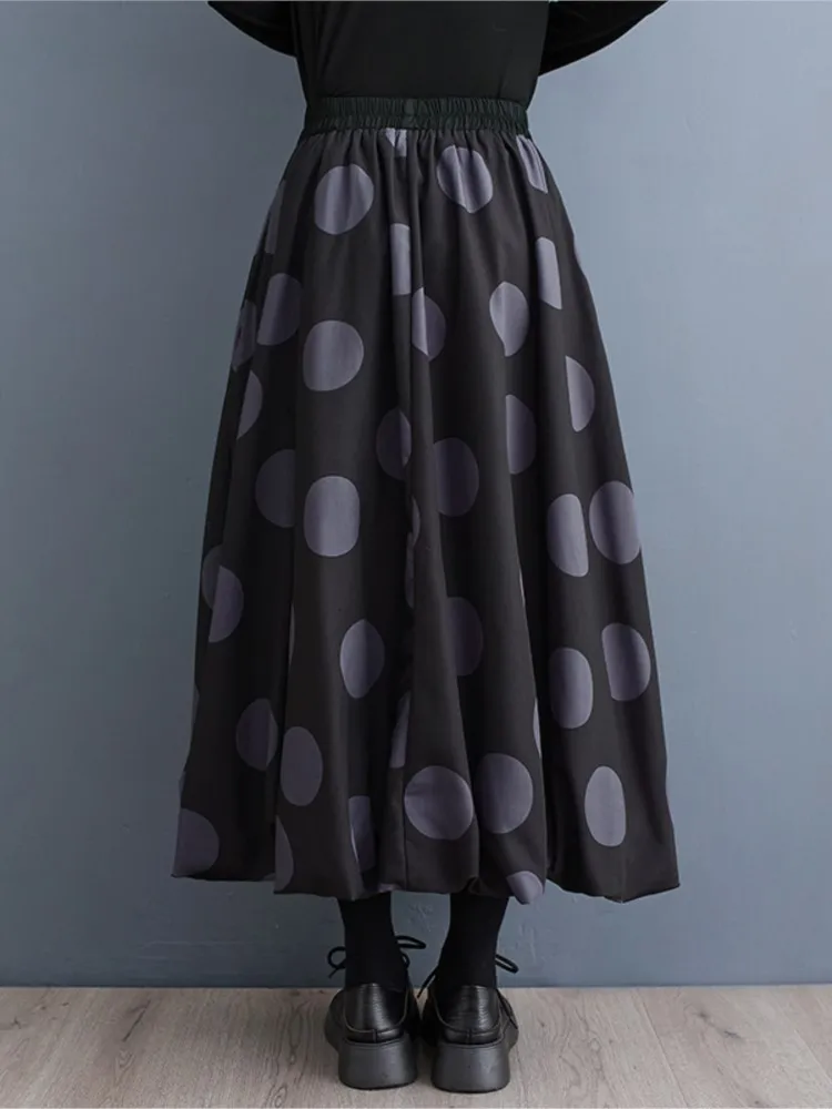 Übergroße Herbst Winter Midi Rock Frauen Polka Dot Print Modis Plissee Damen röcke hohe Taille lose lässige Frau Rock